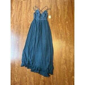 Free People Adella Turquoise Blue Maxi Dress Lace Size Small NWT Bohemian